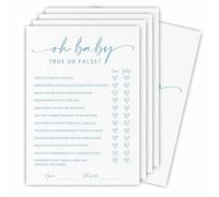 Juego True or False para baby shower, minimalismo blanco y azul, 30 tarjetas de juego de doble cara y 1 tarjeta de respuesta para revelación de género, anuncio de bebé, recuerdo de fiesta y
