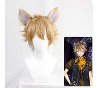 Juego Twisted-Wonderland The Lion King Ruggie Peluca Cosplay Adulto Hombre Mujer Lino Peluca Corta con Orejas Periwig Peluca única