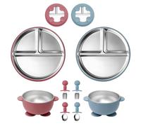 Juego Vajilla Bebé 8 Piezas con Ventosa, Platos y Cuencos Acero Inoxidable | Cuchara y Tenedor de Silicona Sin BPA, Set Alimentación BLW para Bebés y Niños, Vajilla Infantil Reutilizable