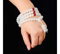 Juego vintage con pulsera ajustable estilo jade blanco de 108 cuentas y collar verde profundo, con cuerda de fibra de basalto y cierre de hebilla de acero (pulseras verde claro)