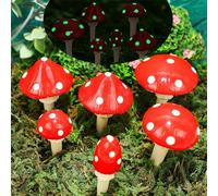 Juegoal Juego de 6 estatuas de Hongos en Miniatura para jardín de Hadas, Que Brillan en la Oscuridad, Mini Figuras de Resina de Hongos Rojos, Accesorios de Arte de jardín al Aire Libre, Escultura de