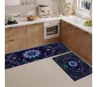 Juegos De 2 Alfombras De Cocina Misteriosos Cuerpos Celestes Estrellado, 43X75+43X150Cm Alfombras Lavables Antifatiga, Tapetes Antideslizantes Universo Bohemio Azul Para Cocina Lavandería Fregadero