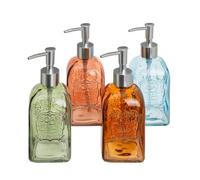 Juegos de 4 dispensadores de baño de Cristal en Colores para jabon de Mano 500 ml (Cuadrado x4)