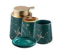 Juegos de Accesorios de Baño Juego de Accesorios de baño de cerámica con diseño oceánico, dispensador de jabón y Vaso for vajilla Decoración Rústica(4 Piece Set-Green)