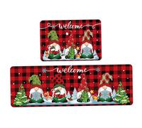 Juegos de Alfombra de Cocina de Navidad de 2 esteras de Cocina a Cuadros de gnomo de Navidad 16x24 y 16x47 Absorbente y no Deslizante Invierno May de Navidad Estilo de decoración de la Cocina 1