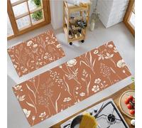 Juegos De Alfombras De Cocina Flores Silvestres Hojas De Hierba 2 Piezas Antideslizante Alfombra De Cocina Plantas Antiguas Absorbente Lavable Alfombrillas De Pie Para Cocinas, 40x60cm+40x120cm