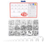 Juegos de anillos de retención de acero inoxidable de 730 piezas, juegos de anillos de retención con clip en E, juego de anillos de retención internos, anillos elásticos, surtido de arandelas de rete
