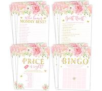 Juegos de baby shower, Bingo, Find The Guest, The Price Is Right, Who Knows Mommy Best, Pink and Gold Floral, 25 juegos cada uno