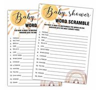 Juegos de baby shower de palabras arcoíris bohemias, 25 tarjetas neutras de género con 1 tarjeta de respuesta, juego de fiesta de revelación de género para mujeres, hombres, A25