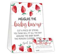 Juegos de baby shower Mide el juego Baby Bump, tema dulce de bayas, qué tan grande es el vientre de mamá. 1 cartel y 50 tarjetas de adivinanza.