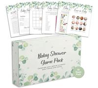 Juegos de baby shower, paquete de 6 juegos, eucalipto, selva, safari, bebé, niña, paquete de 10 invitados (eucalipto)