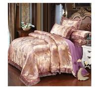 Juegos de Cama de Jacquard tamaño Queen King, 4 Piezas, Juego de Funda nórdica de satén con Encaje, Ropa de Cama para Boda, sábanas, Juego de Colcha de Lino y algodón, Juego de Cama