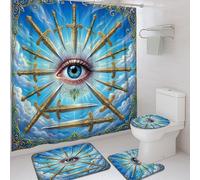 Juegos de cortina de ducha de ojos, fantasy mística espada nube N/a azul impermeable juegos de baño con cortina de ducha y alfombras decorativas para baño, recámara de 72 x 72 pulgadas