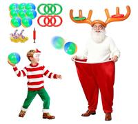 Juegos de Fiesta de Navidad para Niños y Adultos, Juego de Navidad para Fiestas Familiares, Anillos Inflables de Cuernos de Reno, Santa Pants Christmas Party Games, Granny Pants Yard Game
