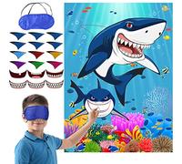 Juegos de fiesta de tiburones, aleta y dientes en tiburón bajo la zona de tiburón marina, suministros de fiesta decoración para niños, tiburón, mar, playa, fiesta de cumpleaños, baby shower,