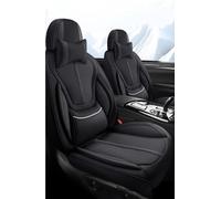 Juegos de funda de asiento Juego De Fundas Asiento Coche Cuero PU Con Soporte Lumbar Incorporado + 2 Para Reposacabezas + 1 Funda Para Volante Cómoda Fundas de Asientos(Black)