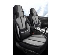 Juegos de funda de asiento Juego De Fundas Asiento Coche Cuero PU Con Soporte Lumbar Incorporado + 2 Para Reposacabezas + 1 Funda Para Volante Cómoda Fundas para Asientos(Black Gray)