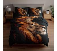 Juegos de Fundas de edredón 3D Black Lion con Corona Dorada Juego de Cama Doble - King of The Jungle Theme Microfibra Suave Incluye 1 Funda de edredón y 2 Fundas de Almohada Transpirable