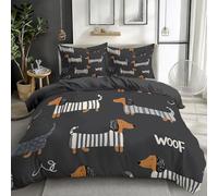Juegos de Fundas nórdicas Polialgodón Premium Perro Salchicha Funda nórdica Estampada Ultrasuave Reversible Gris carbón 135 x 200 cm Fundas nórdicas Juego de Cama sin Planchado