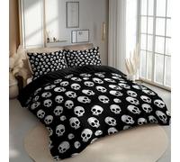 Juegos de Fundas nórdicas Poliéster Algodón Premium Calavera pequeña de Dibujos Animados Funda nórdica Estampada Ultrasuave Reversible 220 x 240 cm Negro clásico Fundas nórdicas Juego de Cama