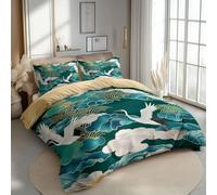 Juegos de Fundas nórdicas Poliéster Algodón Premium Grullas Blancas japonesas y Nubes Funda nórdica Estampada Ultrasuave Reversible 220 x 240 cm Beige Amarillo Fundas nórdicas Juego de Cama