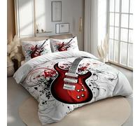 Juegos de Fundas nórdicas Poliéster Algodón Premium Guitarra eléctrica roja, Tema Musical Funda nórdica Estampada Ultrasuave Reversible 220 x 240 cm Fundas nórdicas Juego de Cama sin Planchado