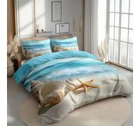 Juegos de Fundas nórdicas Poliéster Algodón Premium Paisaje Marino, Playa, Conchas Funda nórdica Estampada Ultrasuave Reversible 135 x 200 cm Azul Cielo Fundas nórdicas Juego de Cama sin Planchado