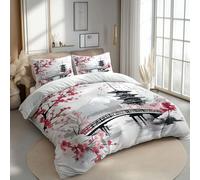 Juegos de Fundas nórdicas Poliéster Algodón Premium Pintura en Tinta de Flores de Cerezo japonesas Funda nórdica Estampada Ultrasuave Reversible 135 x 200 cm Fundas nórdicas Juego de Cama