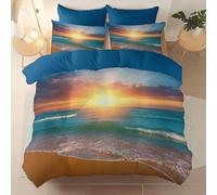 Juegos de Fundas Romance Playa Puesta De Sol Estampada, 200 x 200 cm Suave Transpirable Microfibra Cepillada Azul Oscuro Fundas de edredón, 3 Piezas Juego de Cama para Adultos y niños