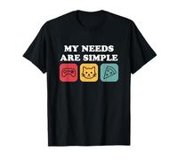 Juegos de Gatos y Pizza: My Needs Are Simple, Divertido Jugador de Gatos Camiseta