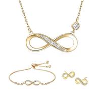 Juegos de Joyas Collar Colgante Pulsera y Pendientes de Plata 925 con Circón Pendientes Pulsera Collar Colgante con Símbolo de Infinito para Mujer Niña Ajustable Conjunto de Pulsera y Collar
