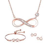 Juegos de Joyas Collar Colgante Pulsera y Pendientes de Plata 925 con Circón Pendientes Pulsera Collar Colgante con Símbolo de Infinito para Mujer Niña Ajustable Conjunto de Pulsera y Collar