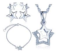 Juegos de Joyas Estilo Estrellas- Yumilok Collares & Pulsera & Pendientes para Mujer y Chicas de Plata 925 y Circonitas, 3 PCS