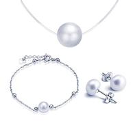 Juegos de Joyas- Yumilok Collares & Pulsera & Pendientes para Mujer de Plata 925 y Perlas, 3 PCS