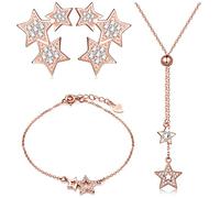 Juegos de Joyas Yumilok Oro Rosa 925 Plata de ley circonitas estrellas Charm pulsera collar pendientes joyas set pulsera cadena cadena pendientes set para mujer Chica