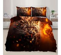 Juegos de Leopardo Funda para edredónJuego de Fundas para edredones Fierce Flame Cheetah Queen con Fundas de Almohada Ropa de Cama para la decoración del Dormitorio 200x200cm