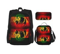 Juegos de mochila Mochila escolar de 3 piezas Niñas Adolescentes (Reggae Rasta Flag Lion Junior's Black) Bolsa de libros + Bolsa de almuerzo + Estuche de lápices Mochila linda Universidad Trabajo Gi