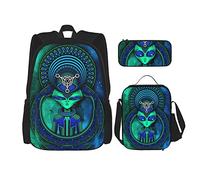 Juegos de mochilas escolares 3 piezas para niñas adolescentes (Cool Alien y Triangle in Lotus) Bolsa de libros + Bolsa de almuerzo + Estuche para lápices Mochila linda Trabajo universitario Gimnasio