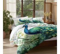 Juegos De Nórdico Ramas De Flores Pavo Real, Funda Nórdica con Animal De Acuarela, Suave Lavables Juegos De Fundas Nórdica con Cremallera Y 1 Fundas de Almohada, Ropa De Cama 135x200cm