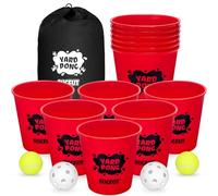 Juegos de patio pong al aire libre, juego gigante de patio con 12 cubos y bolas para adultos y familia, juego de lanzamiento para playa, camping, césped y patio trasero