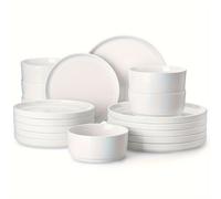 Juegos de platos y tazones, juego de cubiertos de porcelana blanca de 18 piezas para 6 , juego de vajilla moderno , para lavavajillas y microondas