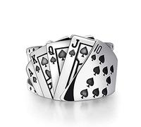 Juegos de póquer Anillo de casino inoxidable Acero Diamond Spade Flush Playing Cards Anillo de banda de declaración Vintage Gambling Punk Jewelry Ajustable para Mujeres Hombres (Picas)