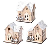 Juegos De Pueblos Navideños Casas De Pueblo Navideños 3 Piezas De Madera Con Luz LED Escena De Pueblo Navideño Funciona Con Pilas Mini Decoraciones De Casas Navideñas Para Mesa Ventana Dormitorio