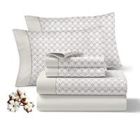 Juegos de Sabanas 180x200CM 4 Piezas 100% Algodón 144 Hilos Ajuste Preciso Colchón 30CM Altura Suaves Transpirables Lavables Diarias Ropa Cama Hogar Modelo Refugio Color Beige 2 Fundas Almohada