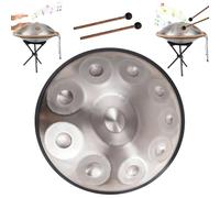 Juegos De Tambores Handpan, Tambor De Mano Kurdo De 22 Pulgadas En Re Menor, Instrumento De Tongue Drum De 9/10/12 Notas For Interpretación Profesional(Silver,10 Notes (432Hz))
