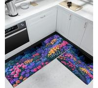 Juegos De Tapetes De Cocina Tulipanes Rosas Lirios 2 Piezas, Tapetes Jardín De Ensueño De Cuento De Hadas Lavables Resistente Al Aceite Suave Para Pasillo, Comedor Y Entrada 40x60cm+40x120cm