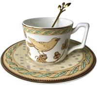 Juegos de tazas y platillos Elegante juego de taza de té y platillo, taza de café con estampado de pájaros de 170 ml y borde dorado.