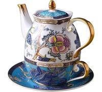Juegos de tazas y platillos Juego de tetera y taza de té de porcelana, tetera con taza y platillo, ideal for servir leche, té y café.(Blue)