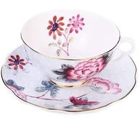 Juegos de tazas y platillos Taza de café y platillo con diseño floral de cuco y borde dorado