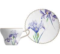 Juegos de tazas y platillos Taza de café y platillo de cerámica con diseño de iris de 5.7 oz, juego de té de porcelana for mujer